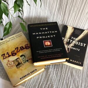 Lot of 3 Wartime books-The Tattooist...Manhattan Project, Zigzag hardcover books